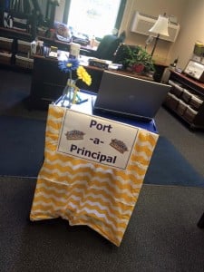 The Port-a-Principal offers mobile access to office tools and communication while allowing Mrs. Ellis to interact in the hallways and classrooms